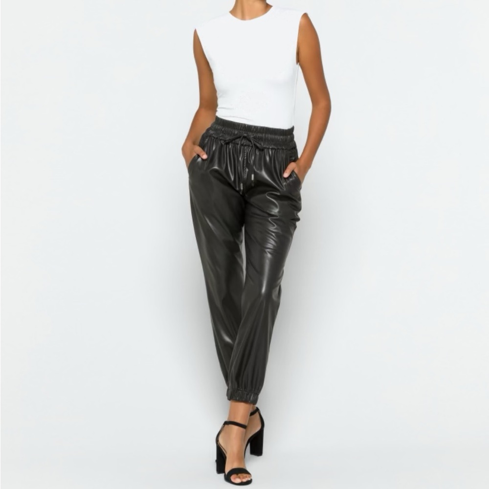 Black Leather Joggers — Large
